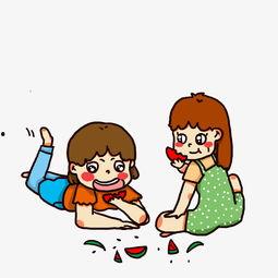 吃瓜少年图片卡通,趣味横生的夏日时光